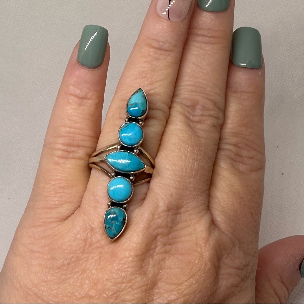 5 stone Silver and Turquoise Ring size 9